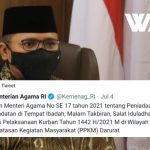 Edaran Menag Nomor 17 Tahun 2021 Tentang Peniadaan Sementara Peribadatan di Tempat Ibadah untuk Zona Merah dan Oranye
