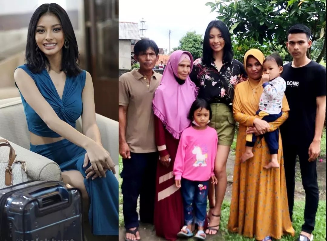 Andina Julie Miss Grand Indonesia 2022 Berfoto Bersama Keluarganya di Gelumbang, Kabupaten Muara Enim. Foto : ist