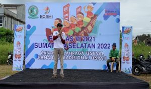 Joni Ketua Pengda Fespati Sumsel Ketika Memberikan Sambutan Di Kecamatan Semarang Borang. Senin (21/2/2022) Foto : WAWBerita/Noto